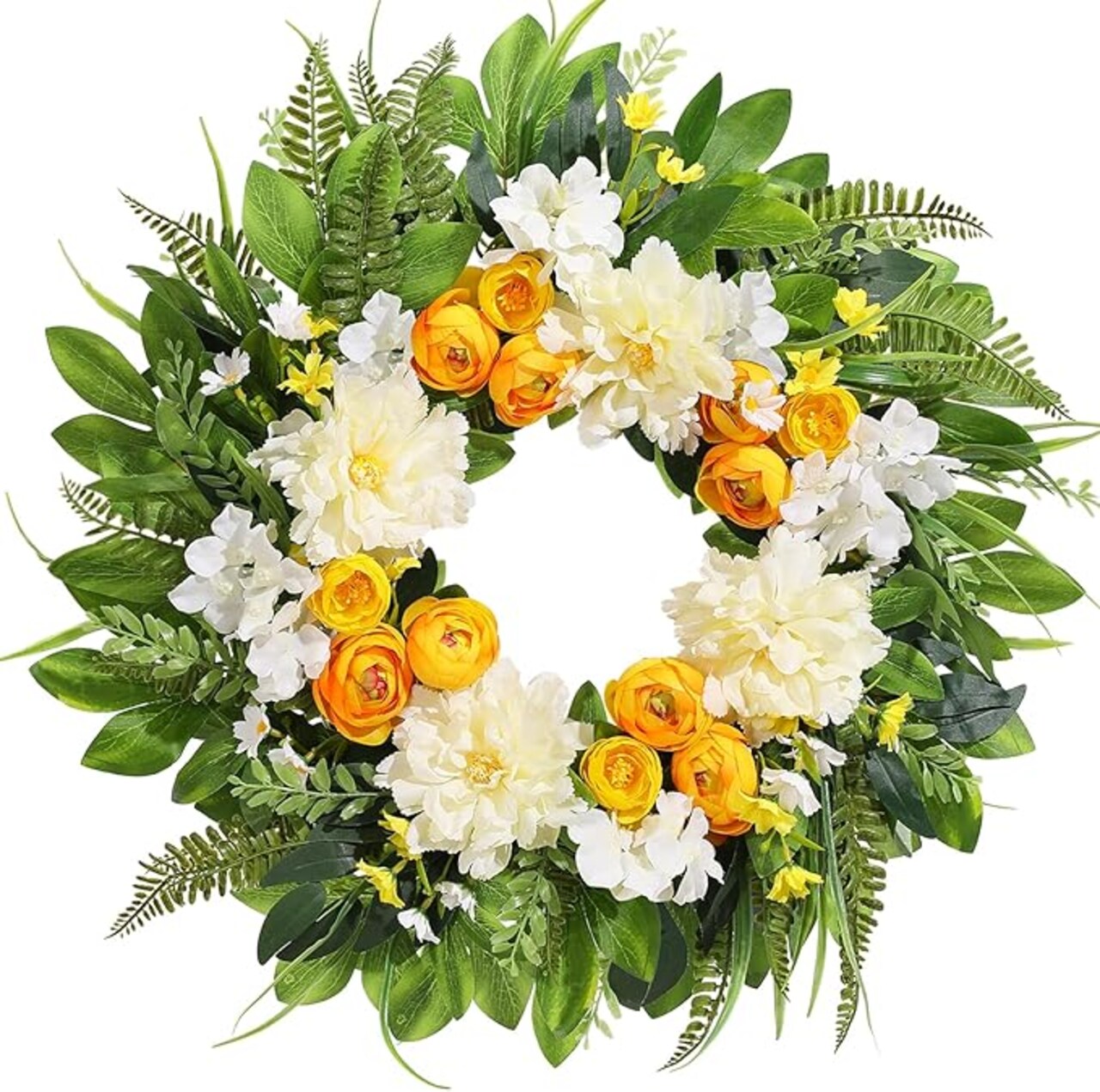 Spring Wreath for Front Door, 24 Inch Spring Wreath Floral with Peony Ranunculus Hydrangea Flower Summer Door Wreaths for Porch Entryways Wall Window Farmhouse Party Home Seasonal Decor